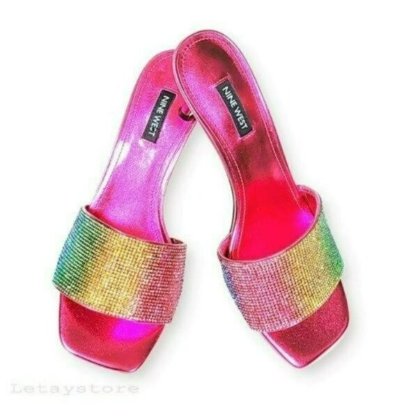 NWT Nine West Rhinestone Rainbow Embellished Slip-On Heels - Picture 7 of 8